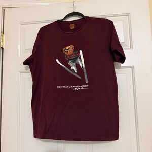 Ralph Lauren Polo Bear Men's Burgundy Sportsman Tee Ski T-Shirt Size L Large